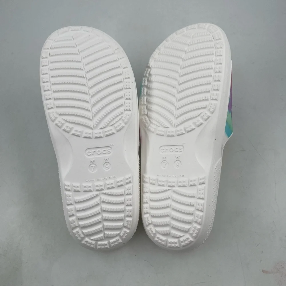NWT👞Crocs Unisex Classic II Tie Dye Graphic White Slide - Size Men-7 | Women-9